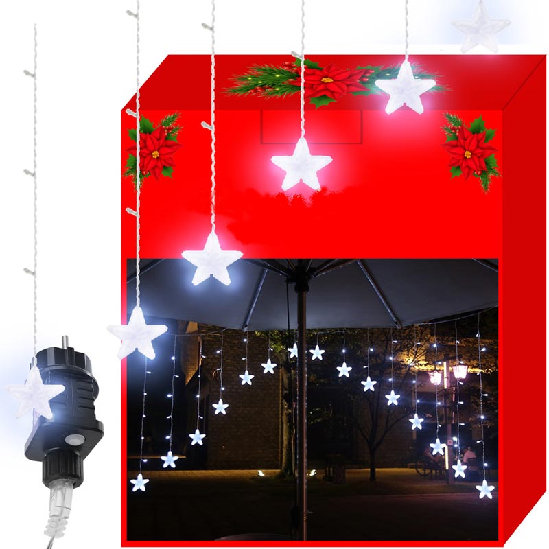 Juldekoration LED-gardin Kallvit – Stjärnor 136 LED-lampor - Bild 2