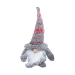 Tomte Grå med Grå/Röd Luva 20 cm