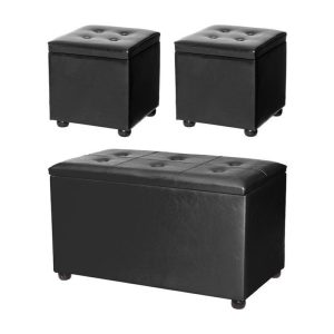 Sittpuffar med förvaring 3 delar Svart konstläder