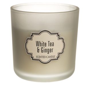 Doftljus i frostat glas – Vitt te & Ingefära