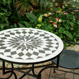 Cafébord mosaik svart/vit D:70cm