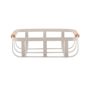 Förvaringskorg i metall med trähandtag – Taupe 23,5x25x8cm