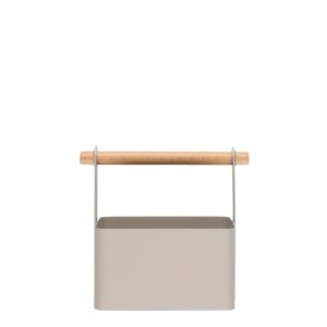 Förvaringskorg i metall med trähandtag S – Taupe