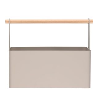 Förvaringskorg i metall med trähandtag L – Taupe