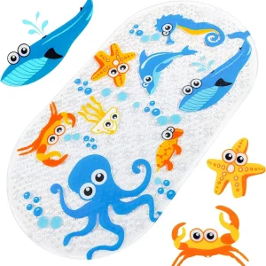 Halkfri badkarsmatta – Dinosaurie/Bläckfisk (71 x 38 cm)