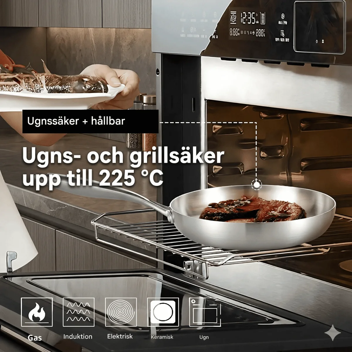 CHARLIE – Rostfri Stekpanna i 316 Stål med 3-Lager Konstruktion för Induktion & Gas - Bild 6