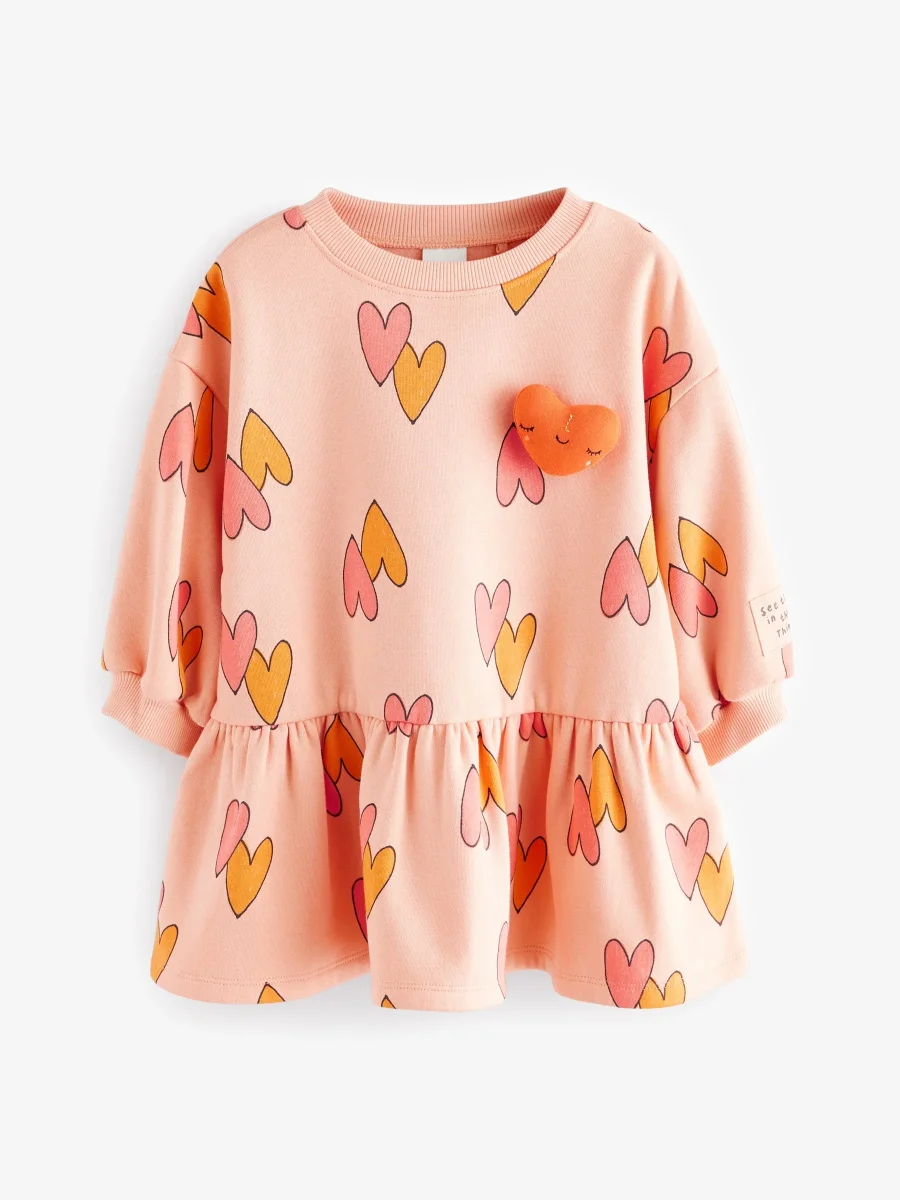 Orange Hjärta – Långärmad Sweatshirtklänning med Karaktär (3mån-7år) - Bild 5