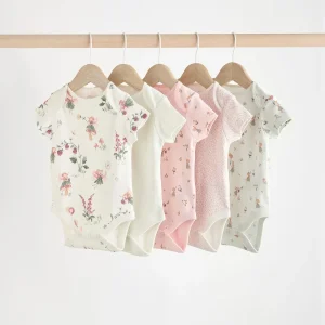 Rosa & Vit Fe – 5-pack Kortärmade Babybodys i 100% Bomull (0mån - 3 år)