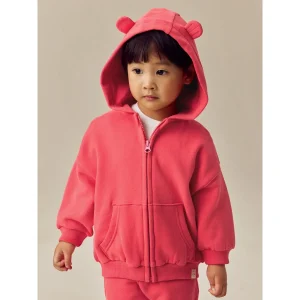 Korallbjörn – Zip Hoodie med Öron & Fickor (3månader-7år)